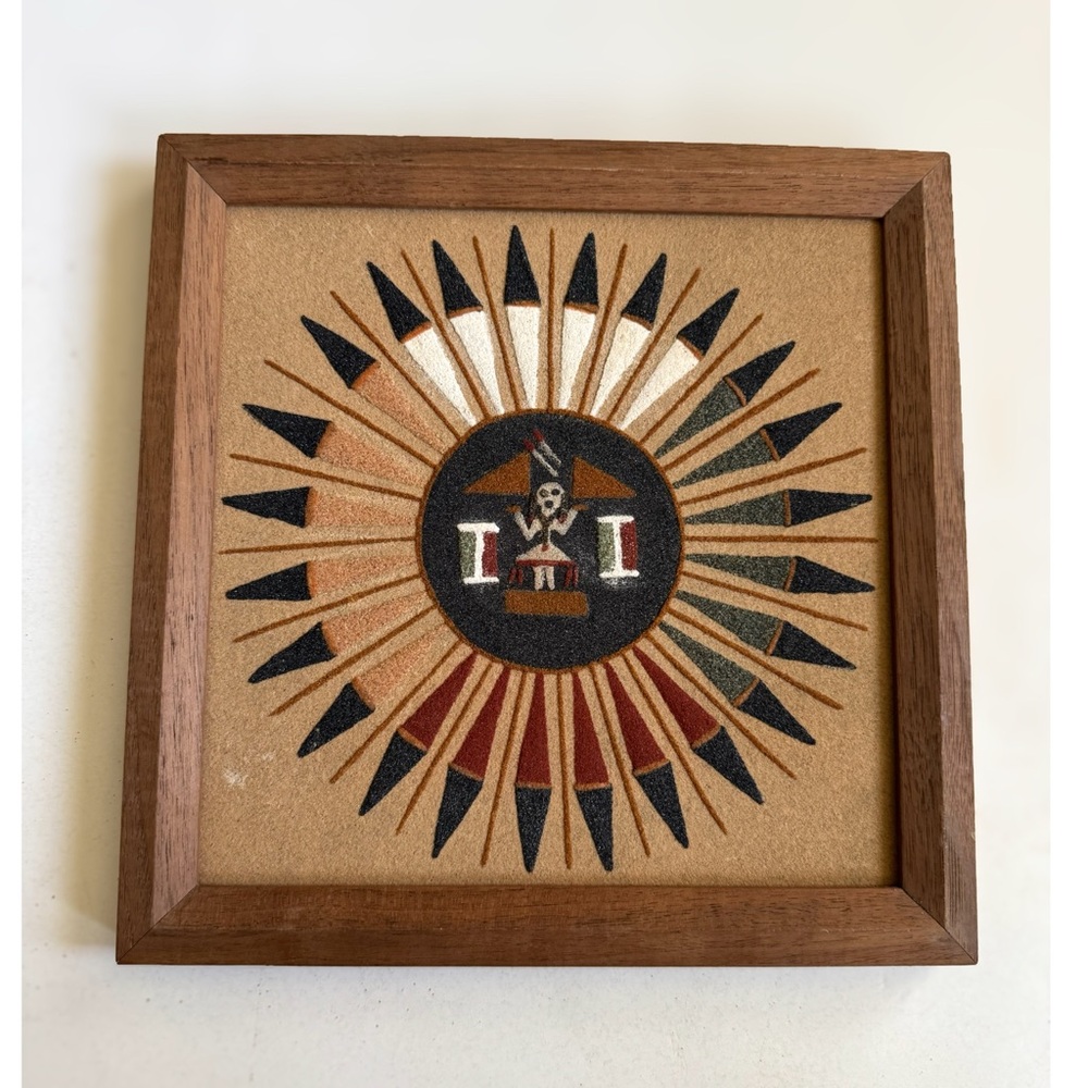 Vtg Sun and Eagle Ceremony Framed Sand Art Painting
Navajo Native American READ